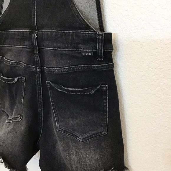 Risen Medium Women's Black Denim Shortalls Overalls Shorts Distressed RDS6059 - Picture 7 of 11